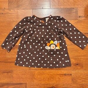 Carters Brown Polka Dot Turkey Pocket Long Sleeve‎ Baby Girl Dress 18 Months